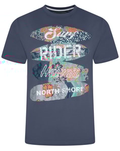 KAM Surf Rider Print T-Shirt Vintage Indigo